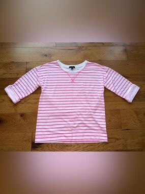 GAP White and Hot Pink Striped 3/4 Quarter Sleeve T Shirt Size XS